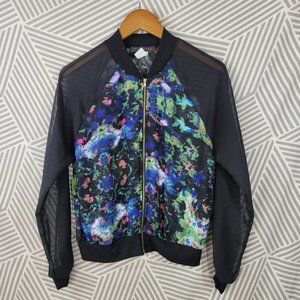 Milkyway Jacket size Medium Sheer Bomber Floral Blue Pink Green Blue Womens